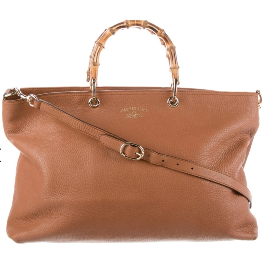 Gucci Tan Leather Tote with Bamboo Handle